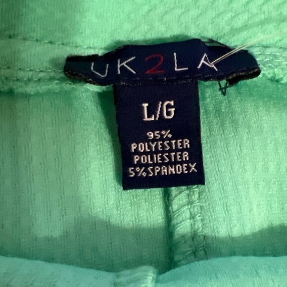 UK2LA. Large Teal / Light Green Stretch. Mini. High Lo. Skirt. - Picture 2 of 3